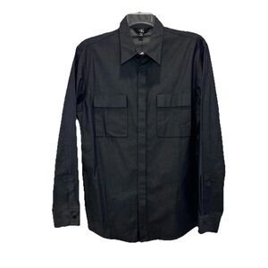 NWT Calvin Klein Trim Long Sleeve Camp Shirt Mens Large Gray Point Collar Cotton